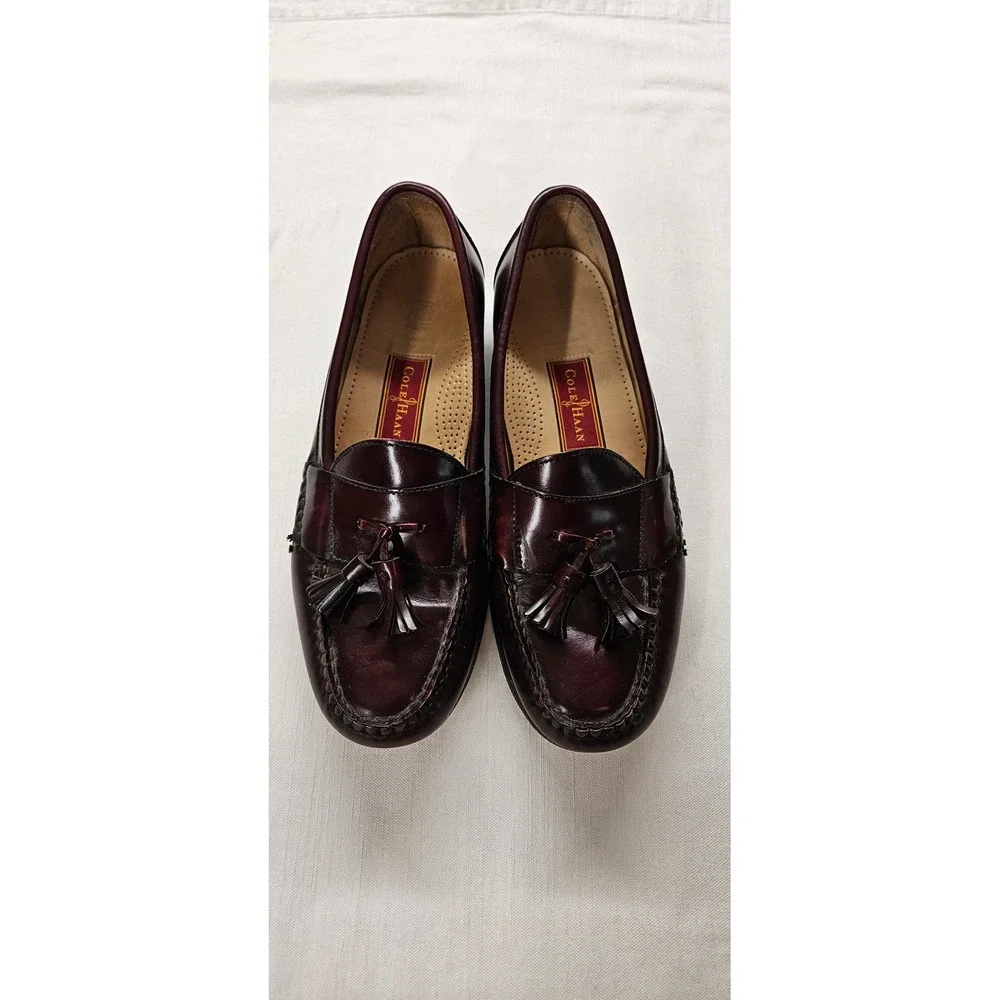 Cole Haan Mens Burgundy Leather Tassel Kiltie Loafers BO 3507 Size 10 D